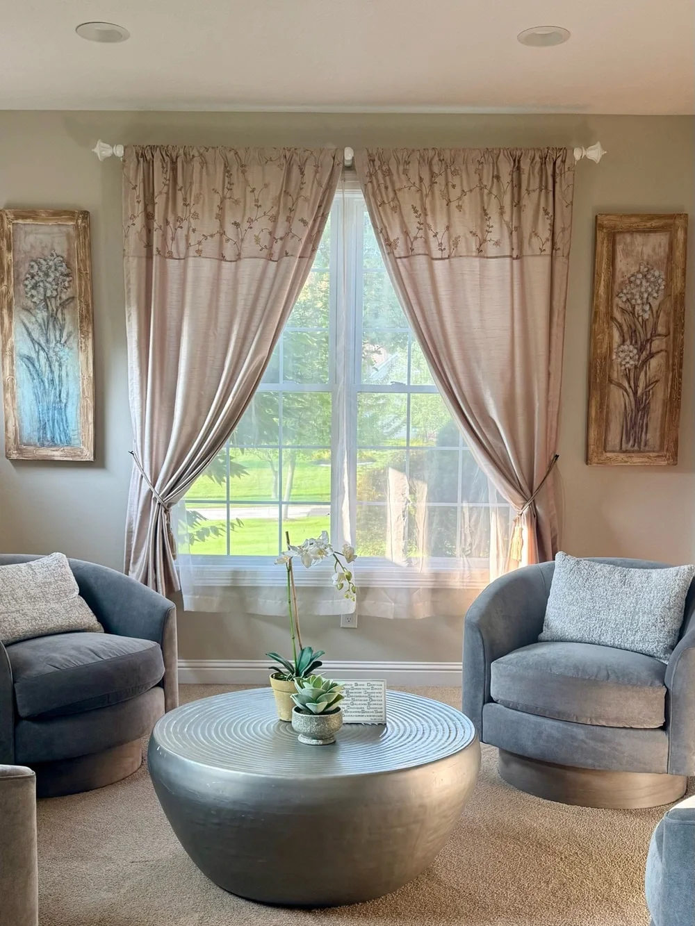 Home Accents Embroidered Beige Window Curtains - Soft Neutral Drapes
